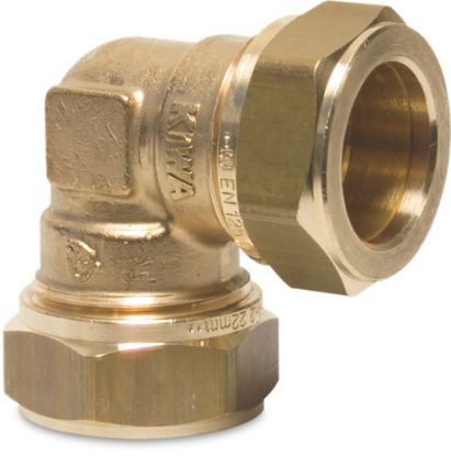 Afbeeldingen van Knie 90° messing 10MM knel KIWA/GASTEC