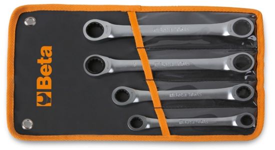 Afbeeldingen van BETA Ringratelsleutelset plat 4x in etui 195AS/B4