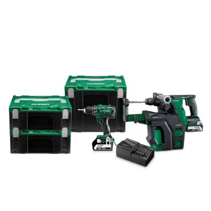 Afbeeldingen van HIKOKI Accu combo pack KC18DRBLWBDZ, accu boorschroefmachine DS18DBSL + accu boorbreekhamer DH18DBL SDS-Plus + 2x 18V 5,0Ah in HSC IV en 2x HSC II inclusief stofafzuigunit