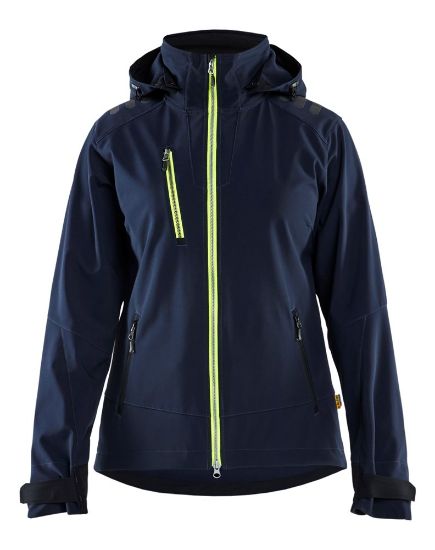 Afbeeldingen van BLÅKLÄDER Softshell jack dames 4719 donker marineblauw/High Vis geel 3XL