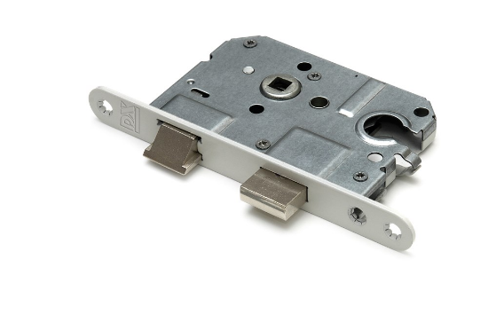 Afbeeldingen van DX Dag & nachtslot doornmaat 50MM euro cilinder ronde voorplaat wit inclusief rechthoekige sluitplaat