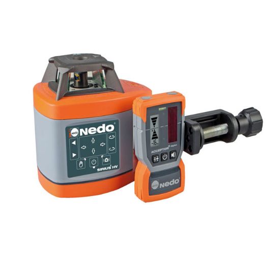 Afbeeldingen van NEDO Rotatielaser SIRIUS 1 HV set 1 inclusief laserontvanger ACCEPTOR 2 digital met Heavy-Duty baaklem, aluminium statief (bereik 0,80 m tot 2,76 m), flexilat, universele adapter en hoes laser-klasse 2 471941-632