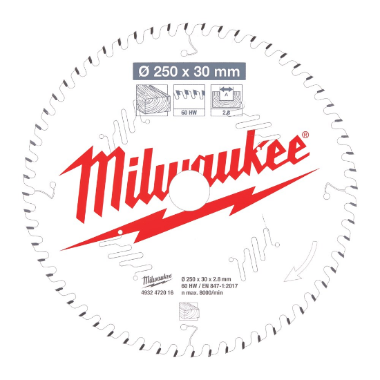 Afbeeldingen van MILWAUKEE Cirkelzaagblad MS W hout 250X30X2,8MM ATB 60T +15°