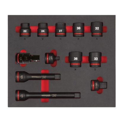 Afbeeldingen van MILWAUKEE Doppenset ¾" SHOCKWAVE lang in foam inlay 12x