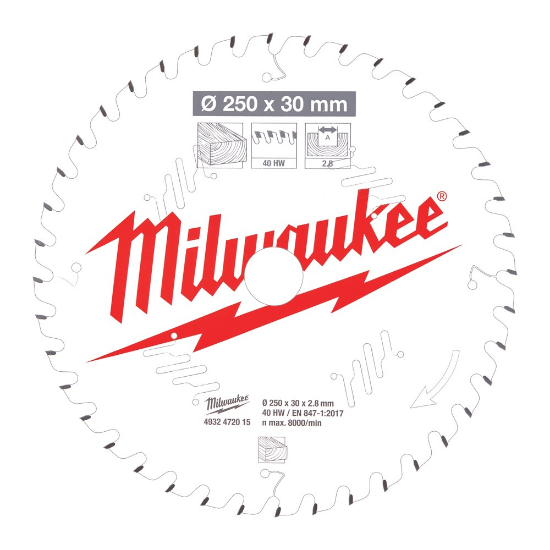 Afbeeldingen van MILWAUKEE Cirkelzaagblad MS W hout 250X30X2,8MM ATB 40T +15°