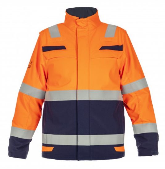 Afbeeldingen van HYDROWEAR Softshell jas multinorm Menorca fluor oranje/navy 2XL