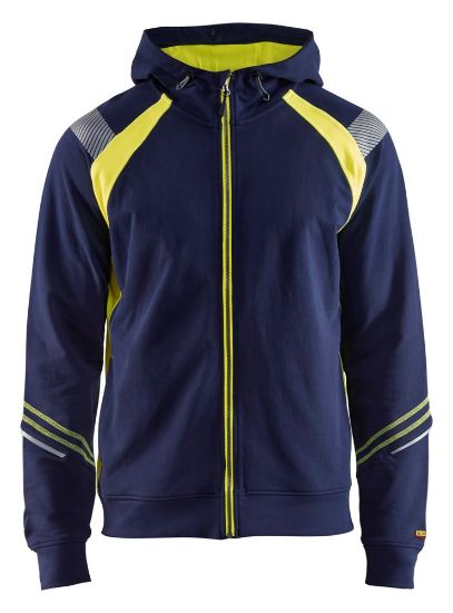 Afbeeldingen van BLÅKLÄDER Hoodie met hele rits Visible 3433 marineblauw/High Vis geel XL