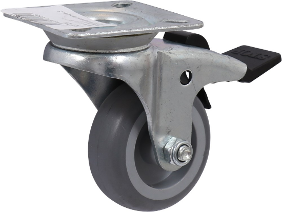 Afbeeldingen van KELFORT Zwenkwiel gr EV rubber bev. plaat + rem 50MM