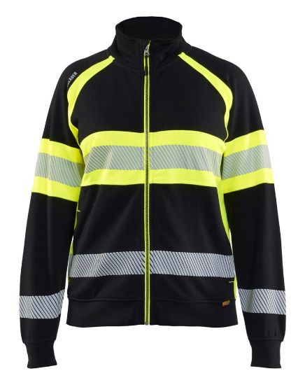 Afbeeldingen van BLÅKLÄDER Sweater dames met rits 3505 zwart/High Vis geel 2XL