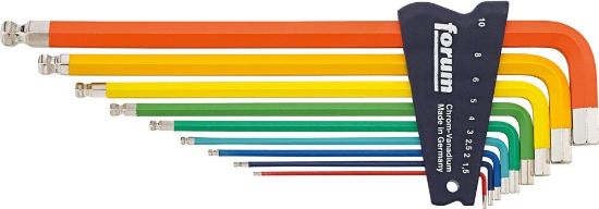 Afbeeldingen van FORUM Inbussleutelset kogelkop DIN911L gelakt 1,5-10MM 9x