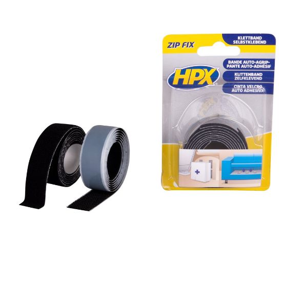 Afbeeldingen van Klittenband Zip Fix (haak+lus) zw. 20MM 1M 2x