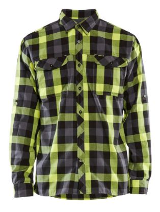 Afbeeldingen van BLÅKLÄDER Overhemd flanel 3299 zwart/High Vis geel 2XL
