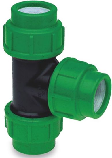 Afbeeldingen van VDL T-stuk 90° PP zwart/groen 75MM knel 10bar KIWA