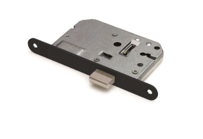 Afbeeldingen van DX Kastslot doornmaat 50MM ronde voorplaat zwart inclusief rechthoekige sluitplaat & 2 sleutels