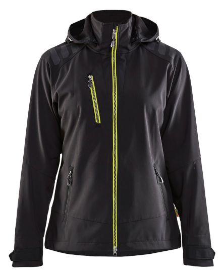 Afbeeldingen van BLÅKLÄDER Softshell jack dames 4719 zwart/High Vis geel M