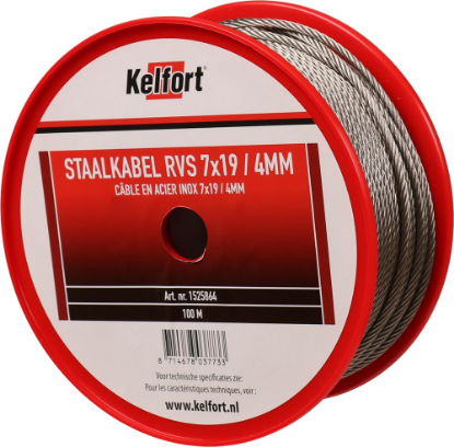 Afbeeldingen van KELFORT Staalkabel RVSA2 7X19 4MM 100M