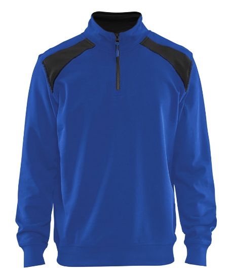 Afbeeldingen van BLÅKLÄDER Sweatshirt bi-colour met halve rits 3353 korenblauw/zwart 4XL