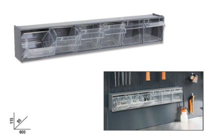 Afbeeldingen van BETA Magazijnbakje 6-vaks kunststof PM/6C inclusief wandhouder