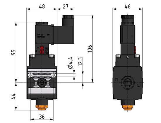 Afbeeldingen van 3/2 Afsluiter G¼" 10bar 24VDC BG1
