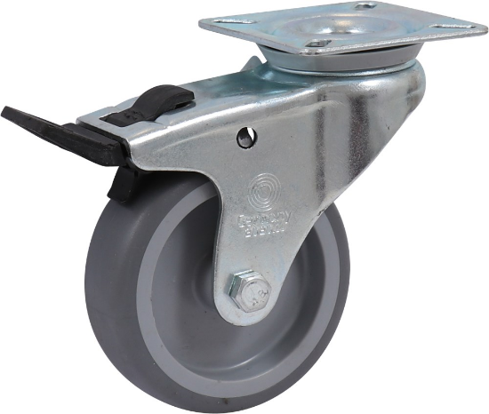 Afbeeldingen van KELFORT Zwenkwiel gr EV rubber bev. plaat + rem 75MM