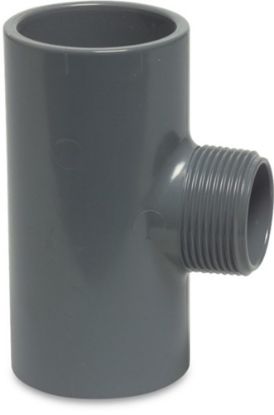 Afbeeldingen van PROFEC T-stuk 90° PVC-U grijs 25X¾"X25MM lijmmof/buitendraad/lijmmof 10bar