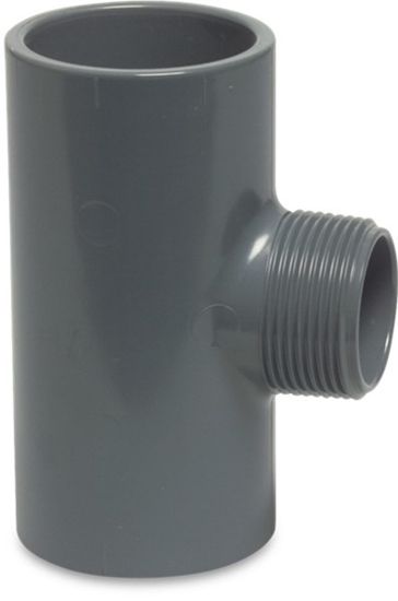 Afbeeldingen van PROFEC T-stuk 90° PVC-U grijs 25X¾"X25MM lijmmof/buitendraad/lijmmof 10bar