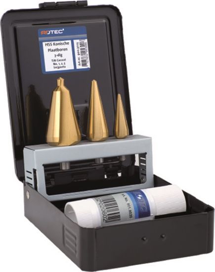 Afbeeldingen van ROTEC Conische plaatboorset 420 +TiN 3-delig Nr. 1-2-3 ABS
