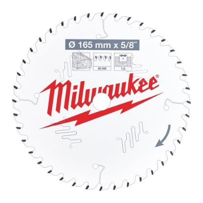 Afbeeldingen van MILWAUKEE Cirkelzaagblad P W hout 165X15,87X1,6MM Thin Kerf ATB 40T +18°