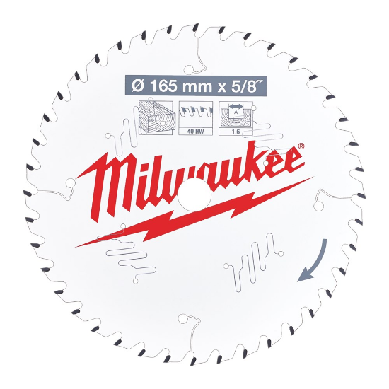 Afbeeldingen van MILWAUKEE Cirkelzaagblad P W hout 165X15,87X1,6MM Thin Kerf ATB 40T +18°