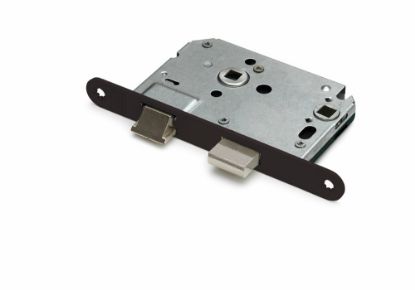 Afbeeldingen van DX WC-badkamerslot doornmaat 50MM ronde voorplaat zwart inclusief rechthoekige sluitplaat