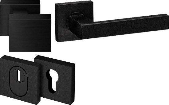 Afbeeldingen van OXLOC Veiligheiddeurkruk/knop + rozet Quattro RVS zwart links SKG***