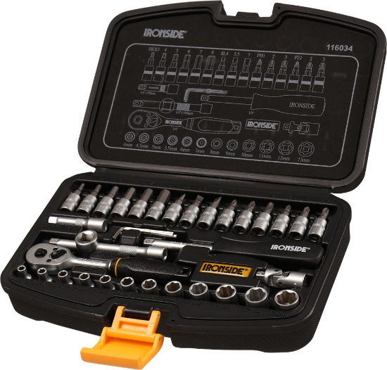 Afbeeldingen van IRONSIDE Dopsleutelset ¼" + ratel 45T 36x