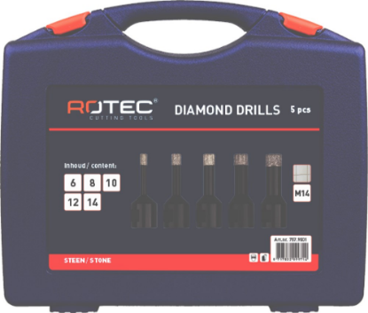 Afbeeldingen van ROTEC Diamantboorkronenset 757 PREMIUM 6-14MM M14-opname 5-delig in ABS koffer