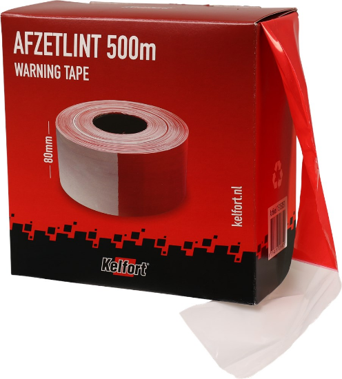 Afbeeldingen van KELFORT Afzetlint PE rood/wit geblokt 80MM 500M