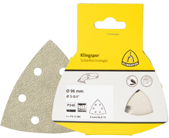 Afbeeldingen van Schuurschijf PS33BK met klittenband 96MM K240 stansvorm GLS15 in DIY verpakking