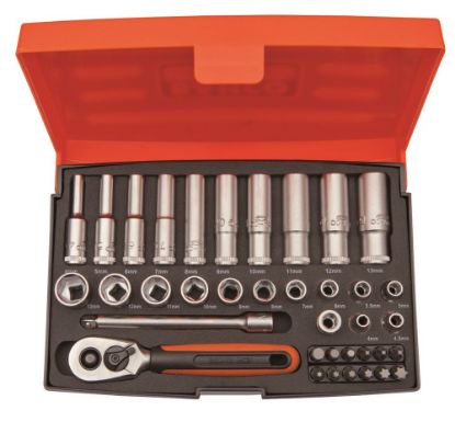 Afbeeldingen van BAHCO Bit- & doppenset ¼" 4-13MM DIN3120 37-delig