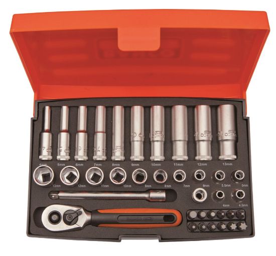 Afbeeldingen van BAHCO Bit- & doppenset ¼" 4-13MM DIN3120 37-delig