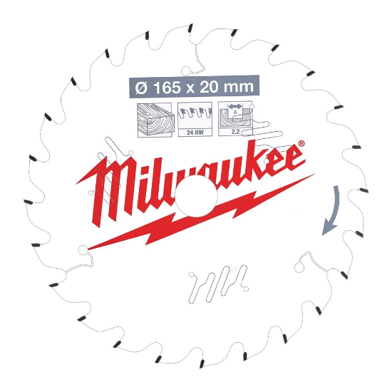 Afbeeldingen van MILWAUKEE Cirkelzaagblad P W hout 165X20X2,2MM ATB 24T +15°