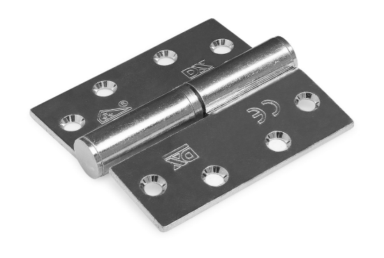 Afbeeldingen van DX Kogelstiftpaumelle links rechte hoeken SKG ***® met doorgezette knoop staal VZ 89X89MM