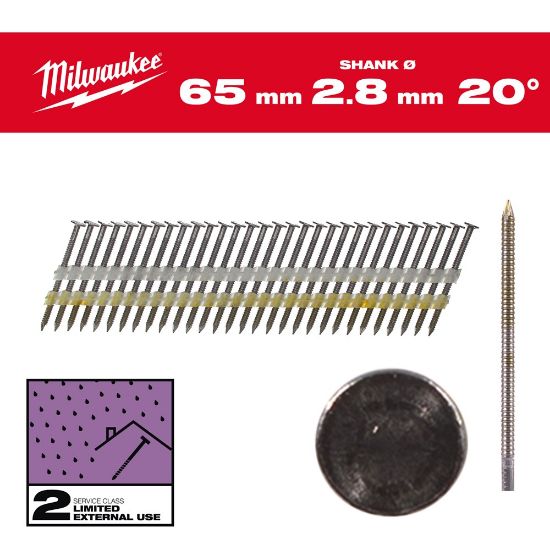 Afbeeldingen van MILWAUKEE Draadnagels gegalvaniseerd ronde kop 20° 65MM SC2 2000x