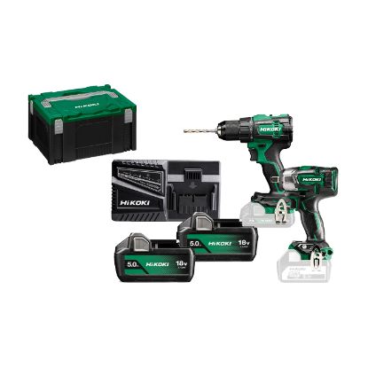 Afbeeldingen van HIKOKI KC18DE WGZ, DV18DE ACCU KLOP-BOOR-SCHROEFMACHINE 70 Nm en WR18DBDL2  ACCU MOERAANZETTER 1/2" 18V, BL, 305 Nm, IP56, MV, 2x 18V 5,0Ah in HSC III 