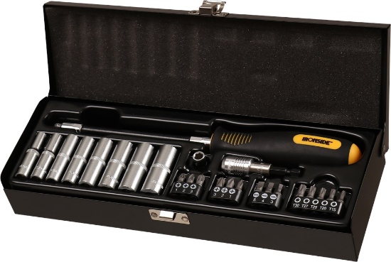 Afbeeldingen van IRONSIDE Dopsleutelset ¼" + schroevendraaier flexibel 25x