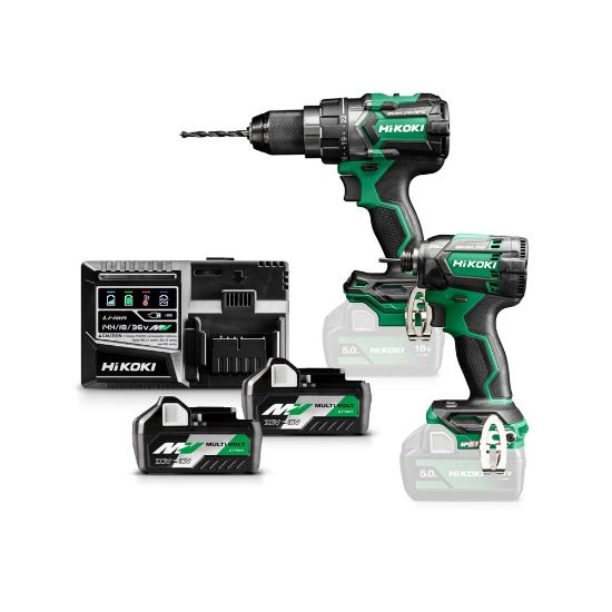 Afbeeldingen van HIKOKI KC18DC WAZ, DS18DC ACCU BOOR-SCHROEFMACHINE 140 Nm en WH18DC SLAGSCHROEVENDRAAIER 1/4" 18V, BL, 210 Nm, IP56, MV, 2x MV-A [36V 2,5Ah/18V 5,0Ah] in HSC III