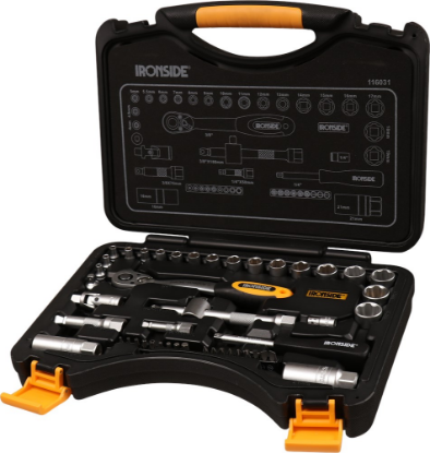 Afbeeldingen van IRONSIDE Dopsleutelset ¼"+⅜" + ratel 72T 47x