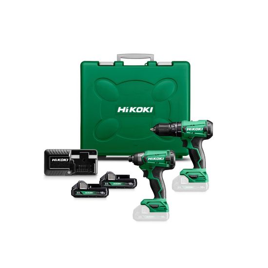 Afbeeldingen van HIKOKI Accu combo pack KC18DAWCZ, accu klopboorschroefmachine DV18DA + accu slagschroevendraaier WH18DA 2x 18V 2,0Ah in kunststof koffer