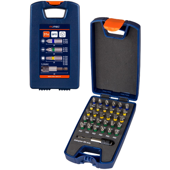 Afbeeldingen van ROTEC Bitset ¼" OPTI inclusief magnetische snelspan bithouder bits PH-PZ-TX