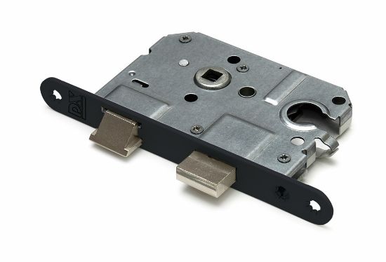 Afbeeldingen van DX Dag & nachtslot doornmaat 50MM euro cilinder ronde voorplaat zwart inclusief rechthoekige sluitplaat