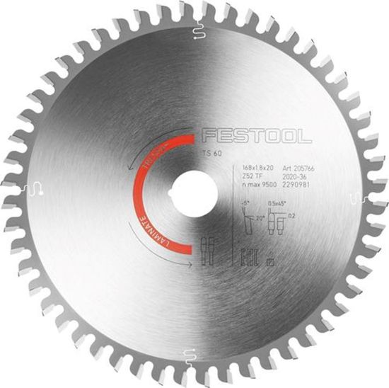 Afbeeldingen van FESTOOL Cirkelzaagblad LAMINATE/HPL HW 168X1,8X20MM TF52