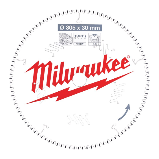 Afbeeldingen van MILWAUKEE Cirkelzaagblad MS W hout 305X30X3,0MM ATB 100T -5°