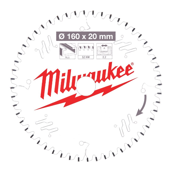 Afbeeldingen van MILWAUKEE Cirkelzaagblad P ALU 160X20X2,2MM TF 52T -5°